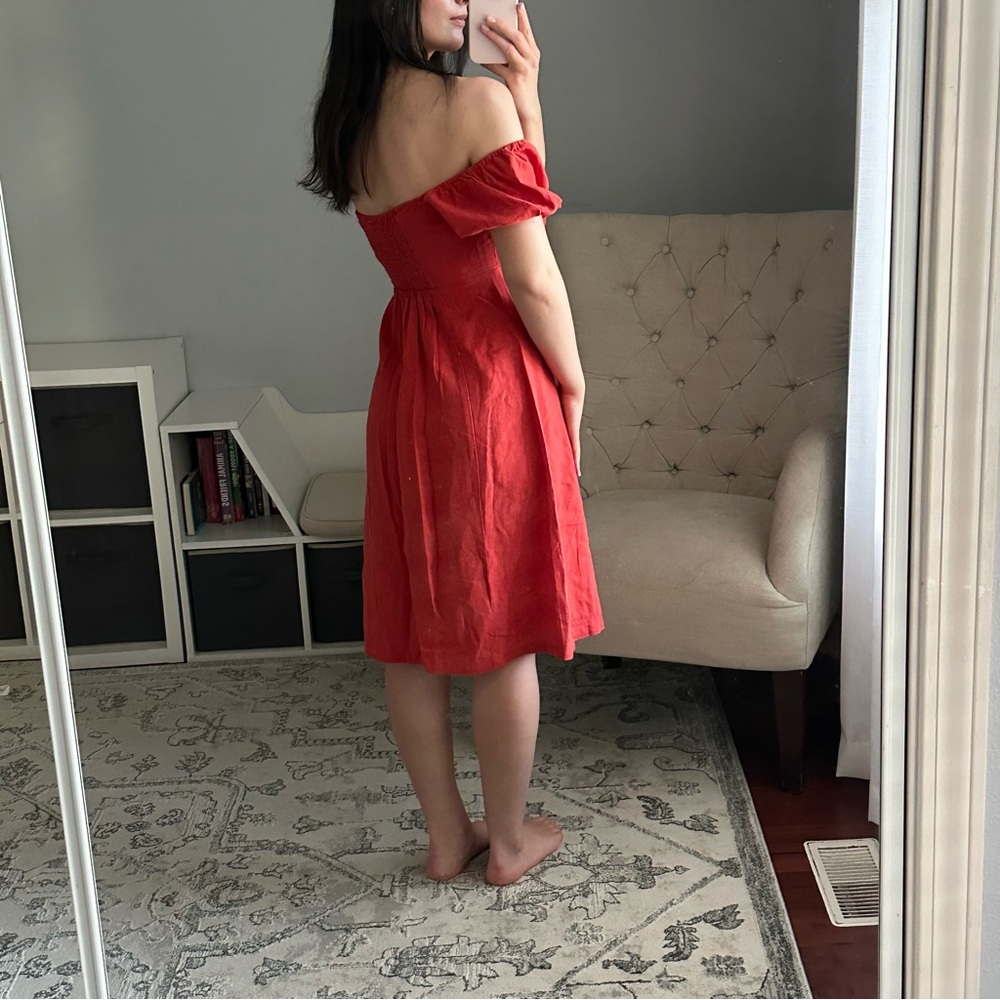 Red Linen Button Down Dress - Picture 5 of 9